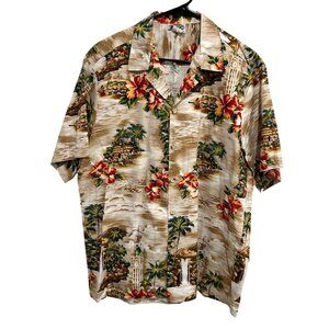 Vintage Pacific Hawaiian Shirt Short Sleeve Button Up Floral Scenic Print Sz XL
